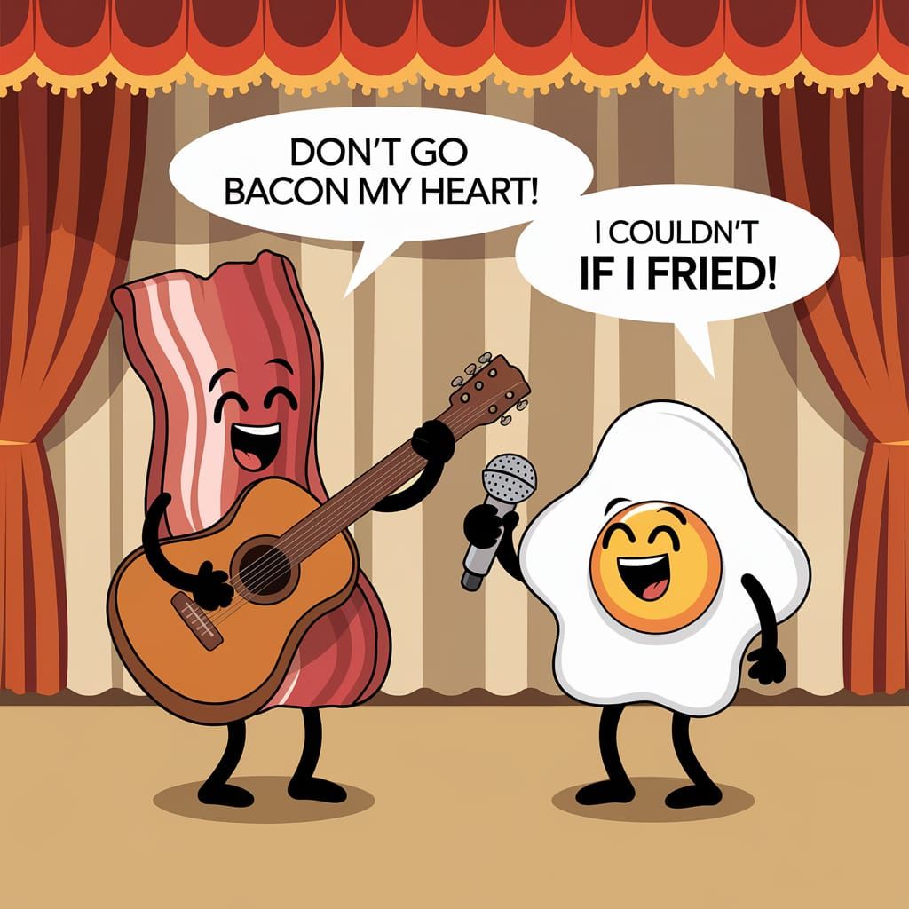 Cartoon Bacon and Egg Sing a Duet