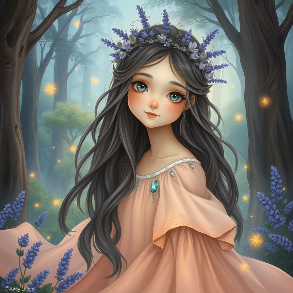 Girl in Lavender Crown, Magical Realism Style