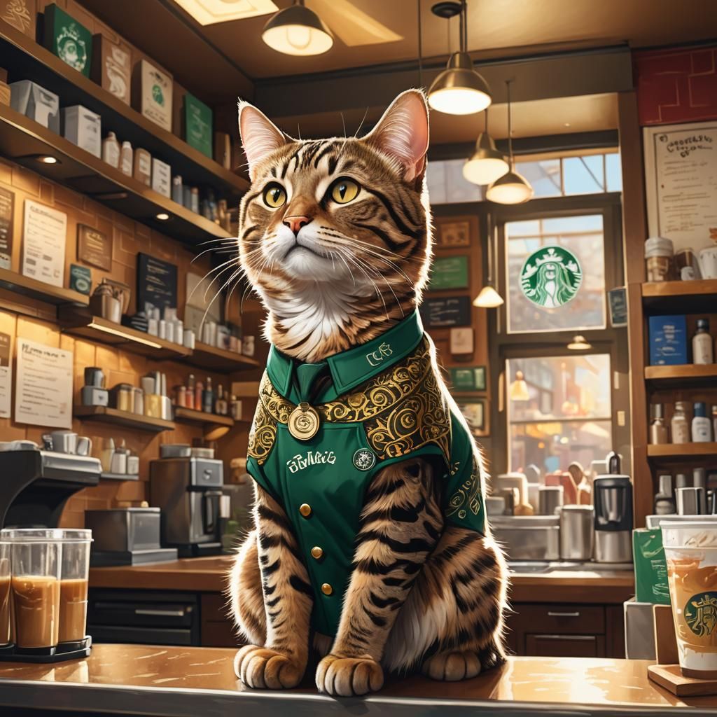 Tabby Cat Barista: Fantastical Concept Art