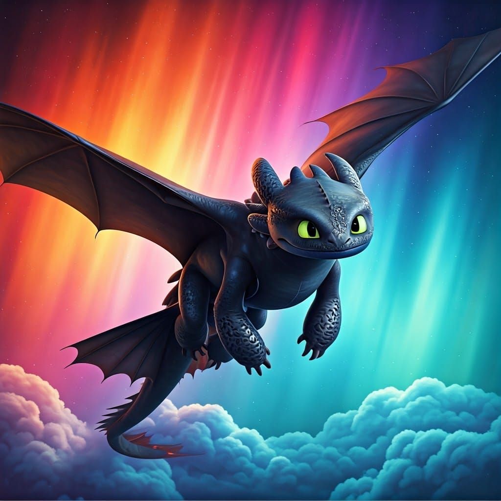 Majestic Dragon Soars through Iridescent Skies