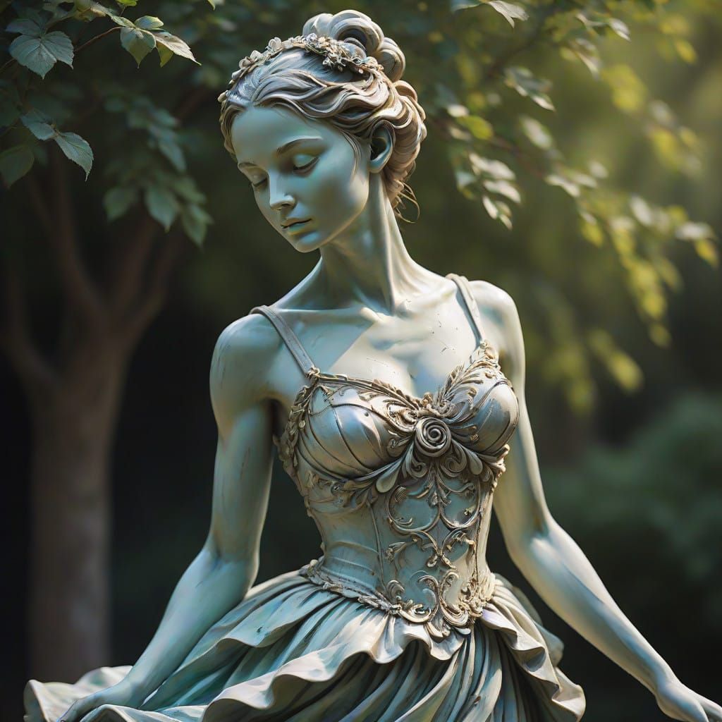 Ballerina statue of a beautiful woman with a gentle, enigmat...