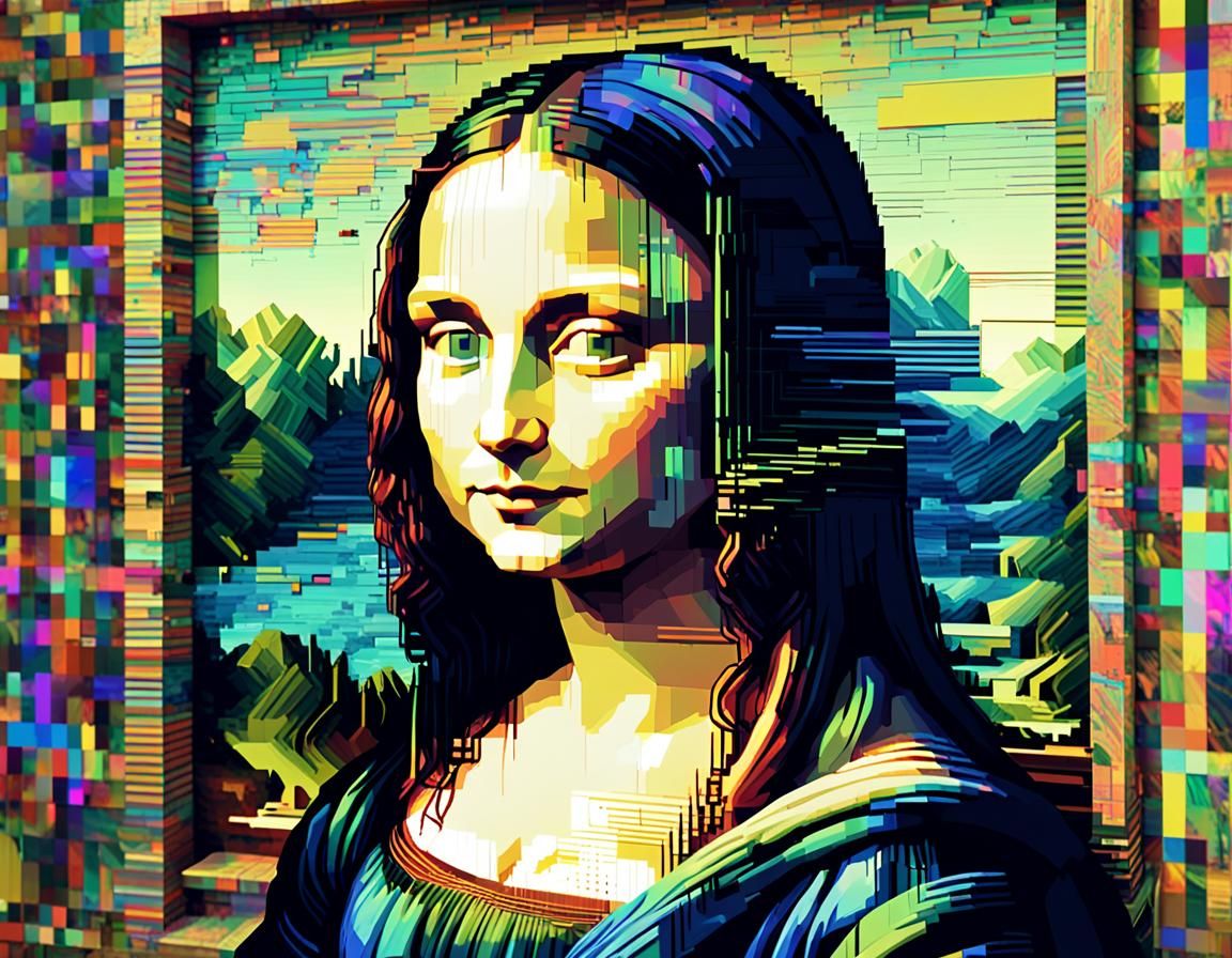 Glitchy 3D Portrait of Mona Lisa in Video Art Style