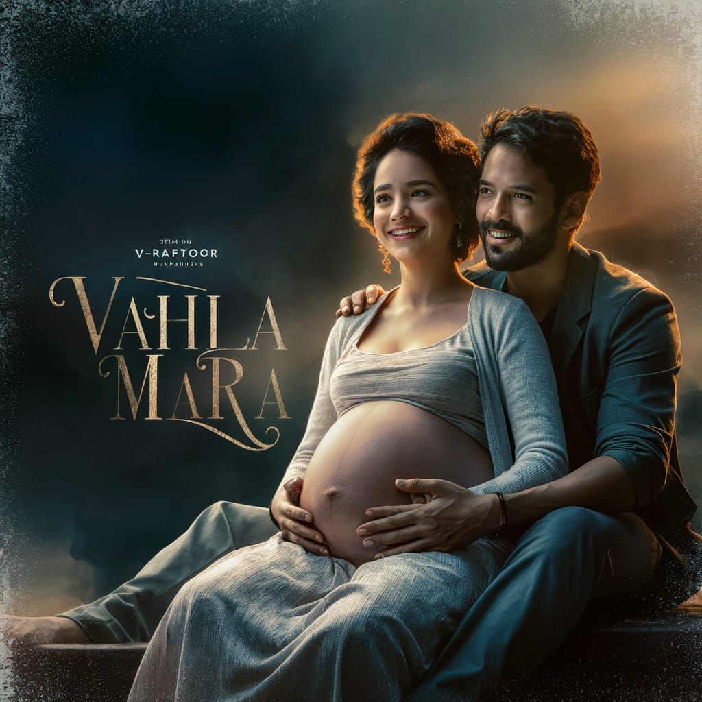 Cinematic Film Still of Expectant Couple with Warm Lighting