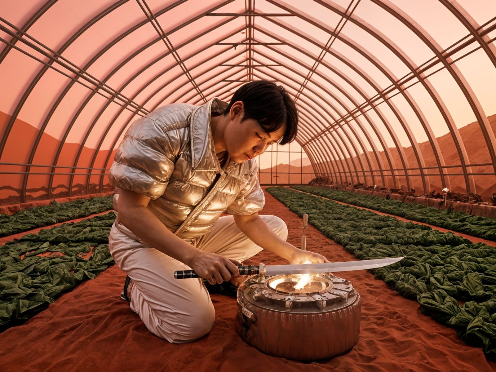 Martian Weaponsmith Forges Blade in Greenhouse