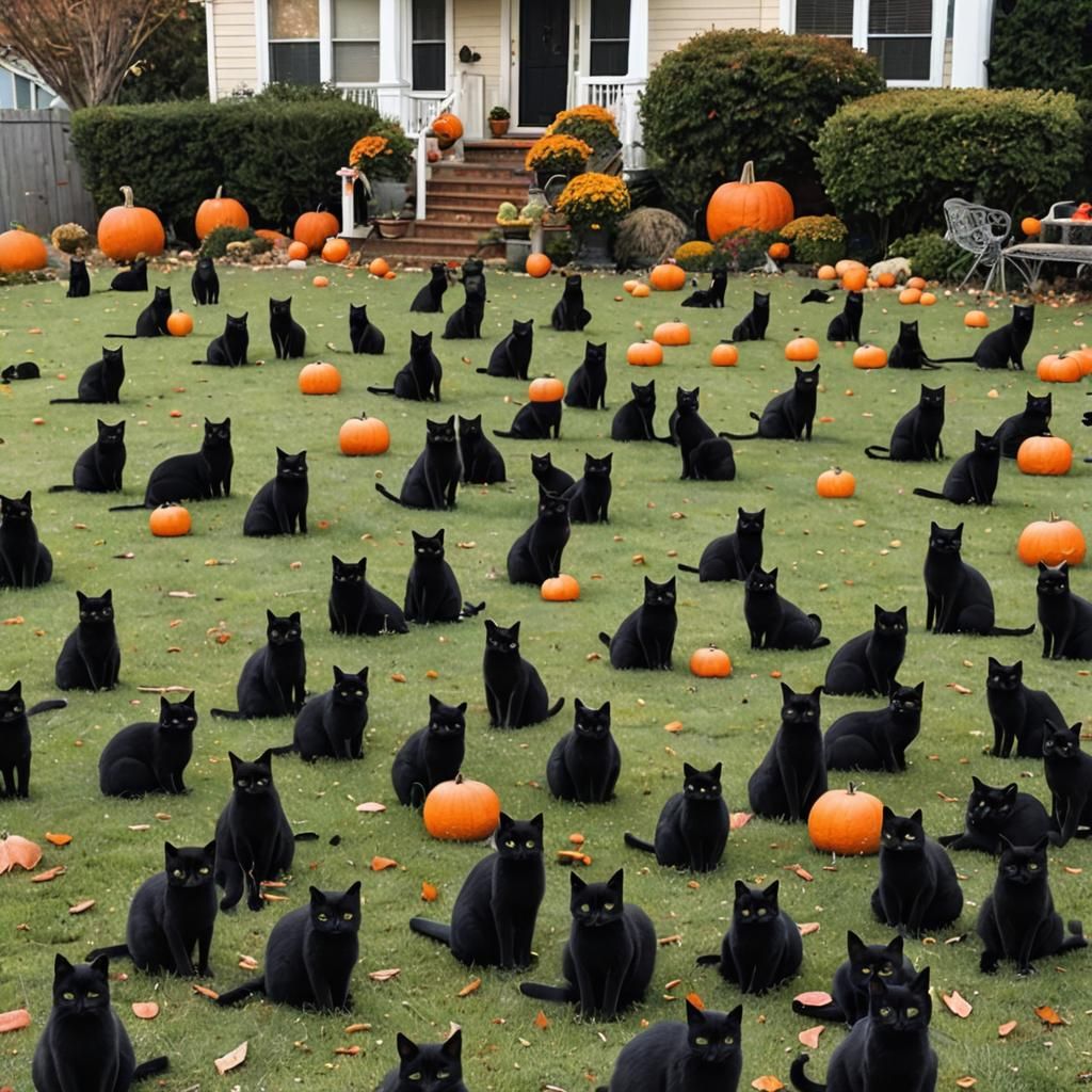 Black Cats Halloween Morning Gathering