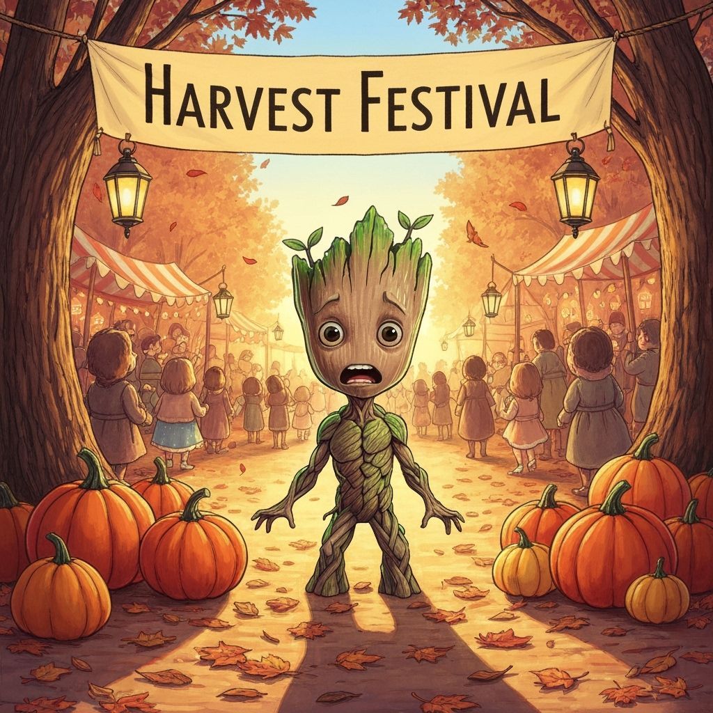 Groot's Comical Dread at Autumn Harvest Festival