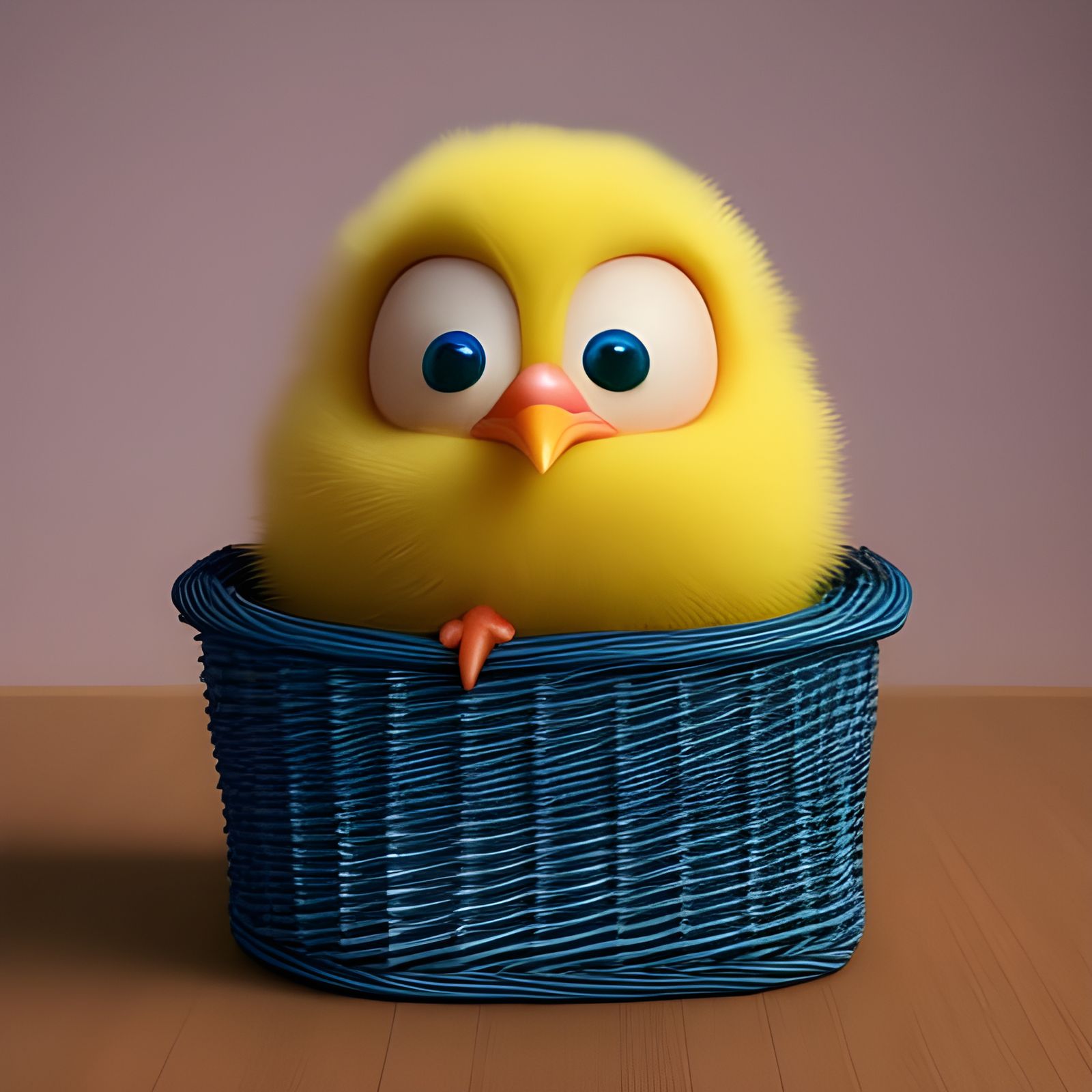 Adorable Baby Chick in Basket, Pixar Style