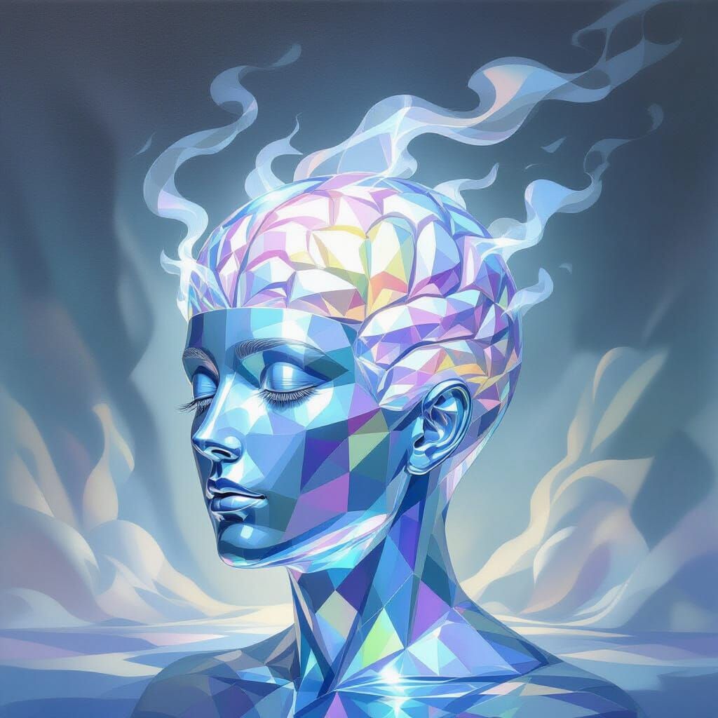 Crystal Head Brain Fog Hat Surrealist Painting