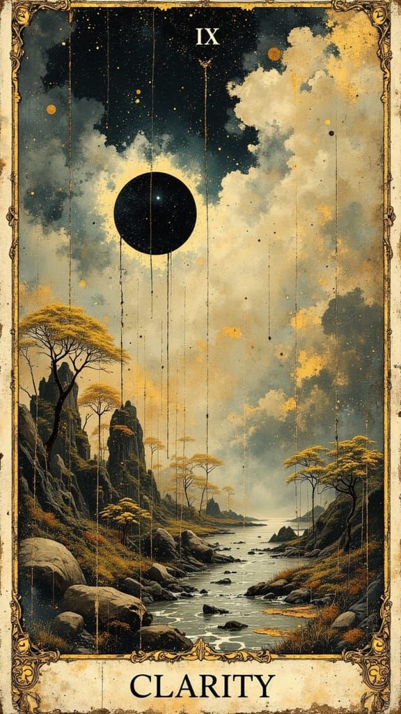 Vintage Tarot Card IX Clarity in Dark Oil Paint Style