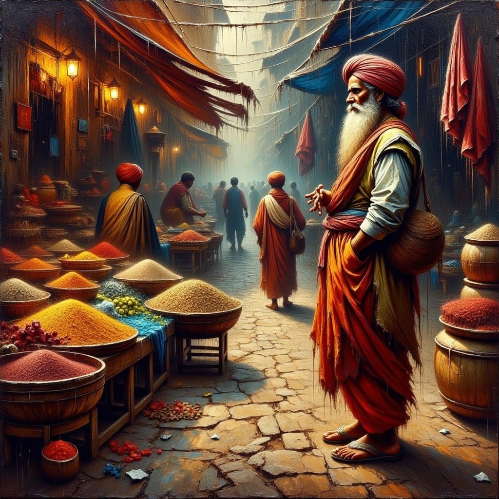 Expressionist Indian Spice Market Scene