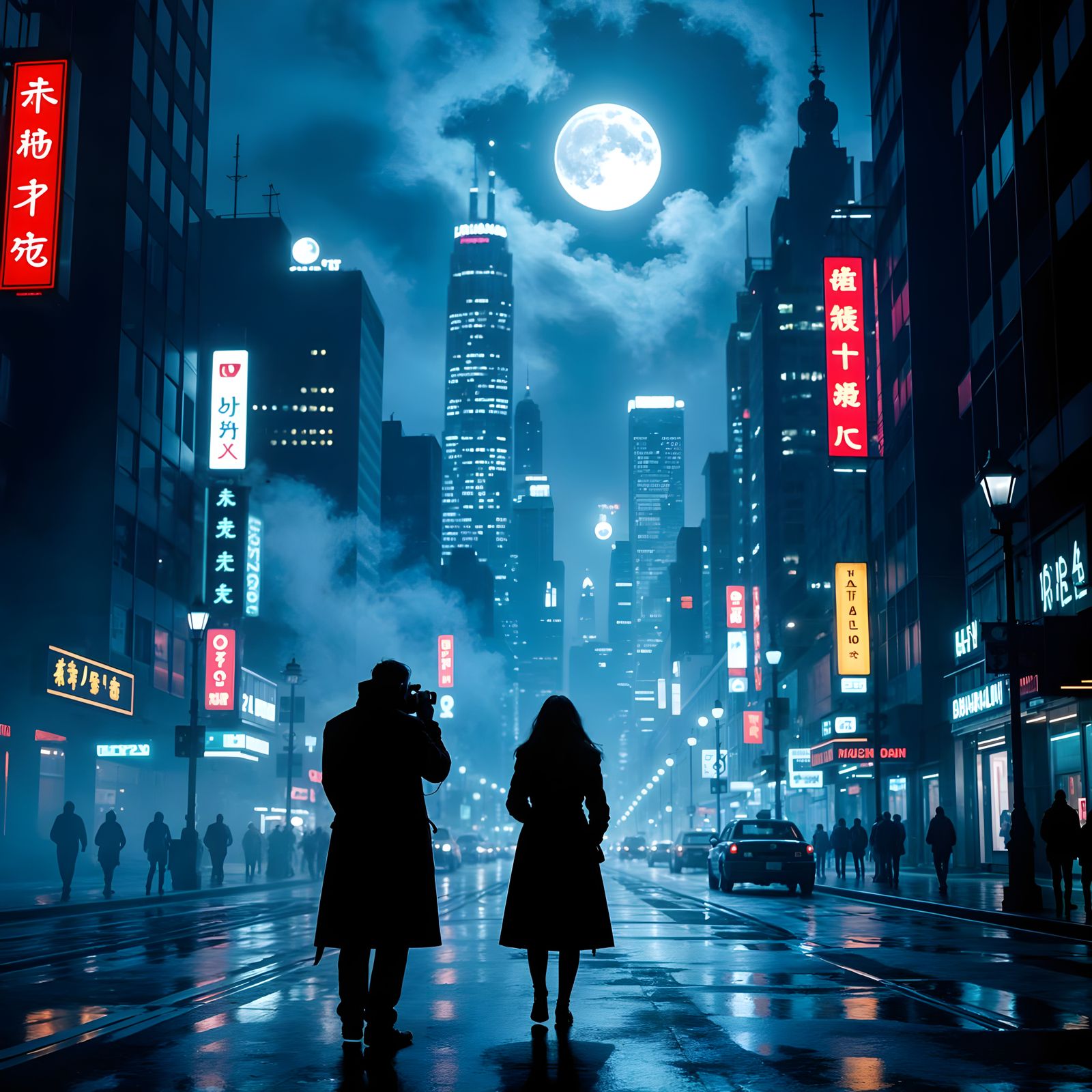 Neon Cityscape at Night Captured on Film