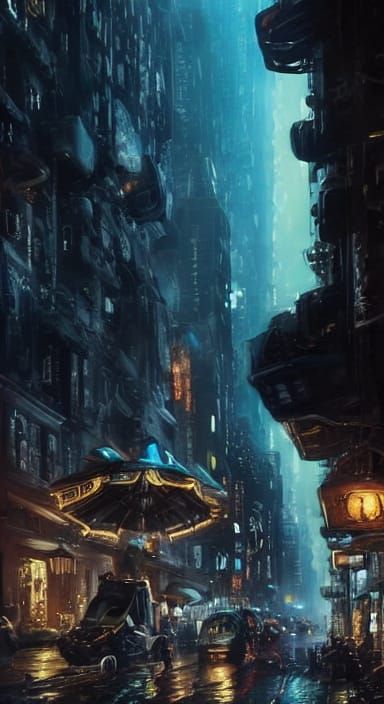 Surreal Mushroom Cityscape in Vibrant Oil Painting