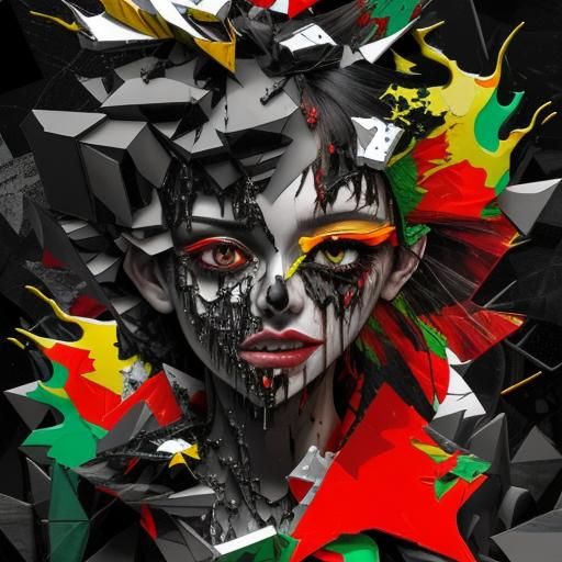 Surreal Fragmented Face in Digital Collage Style