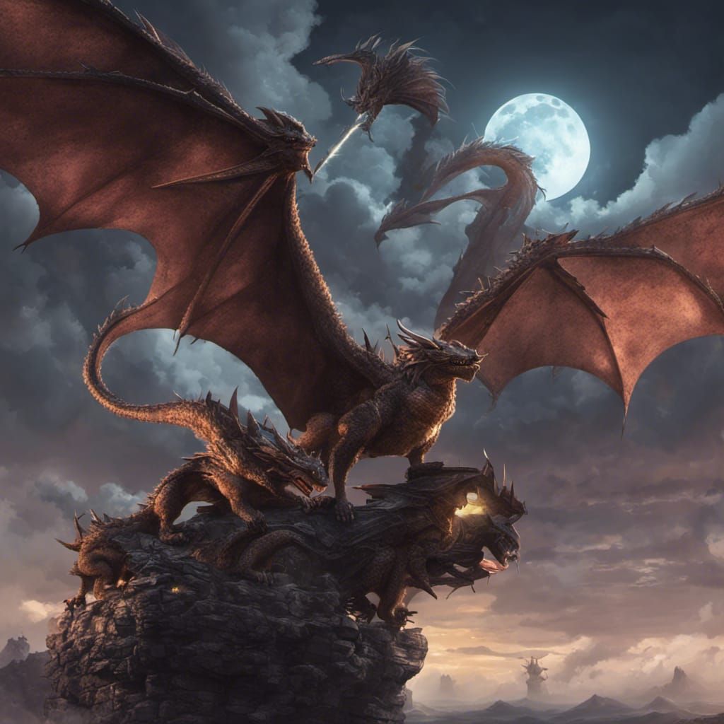 Dragons in Dark Fantasy Style, Digital Art