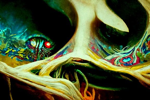 Demonic Priestess in Web Dress: Digital Portrait