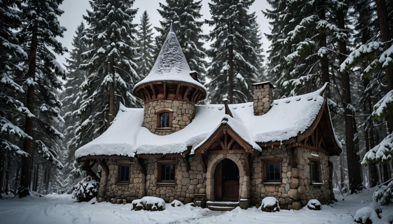 Enchanting Elven Cottage in Winter Forest