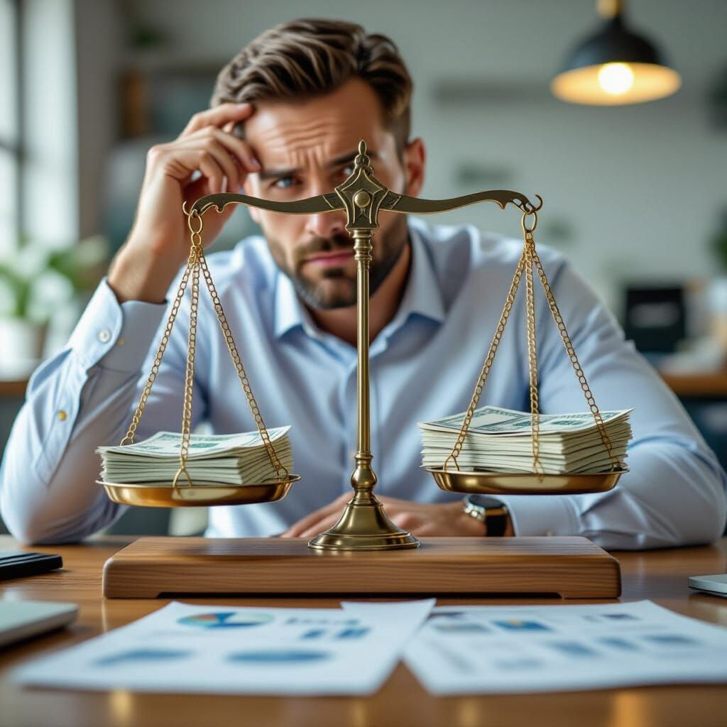 Photorealistic Balance Scale: Brutto vs Netto Banknotes