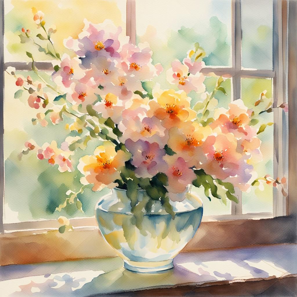 Impressionist Ikebana Centerpiece in Watercolor