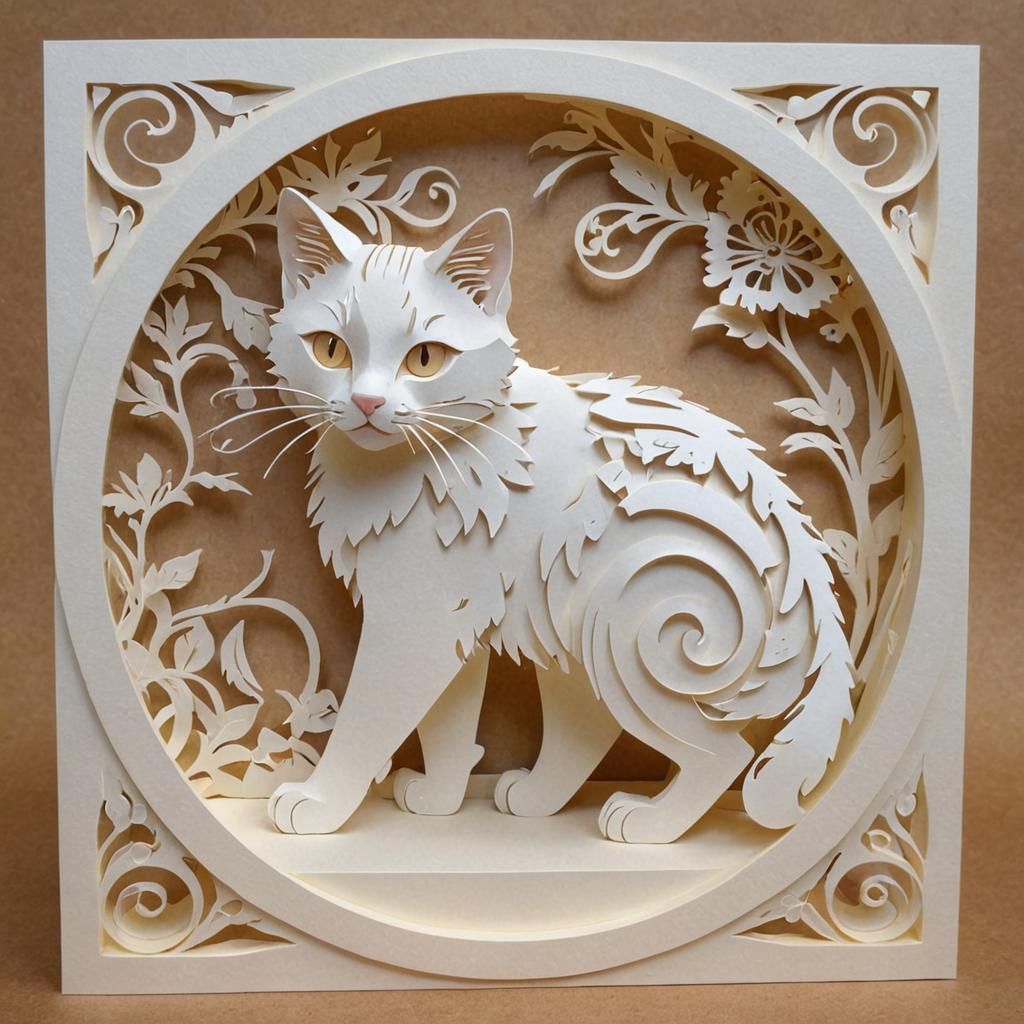 Kitten in Kirigami Letter C with Warm Light