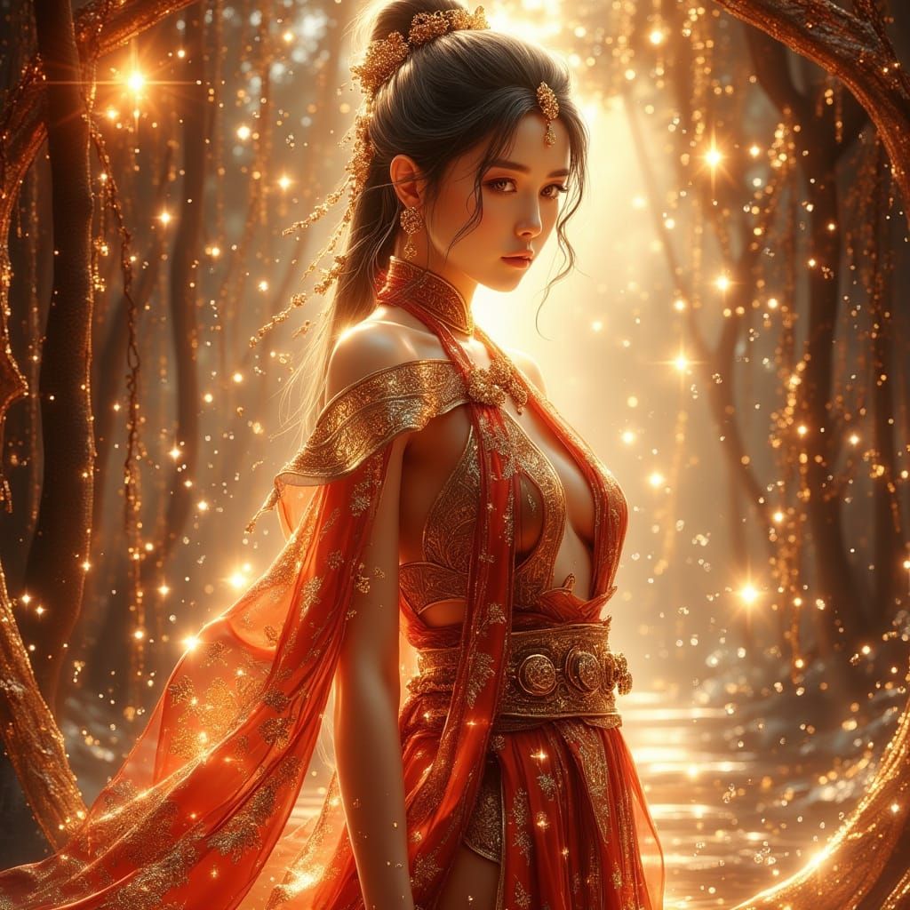 Defiant Woman in Eastern Setting, Anime-Style 3D Art