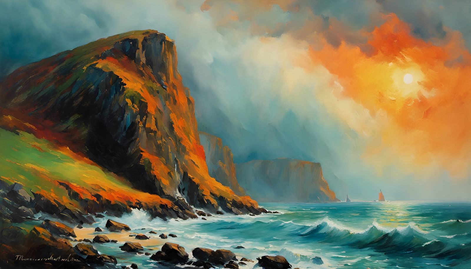 Irish Coast: Psychedelic Impressionist Oil Painting