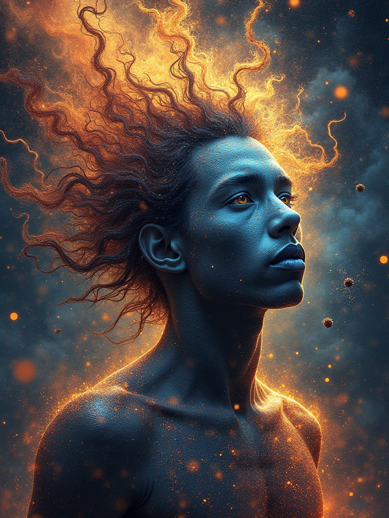 Mystical Hero Radiates Energy in Kinetic Pointillism