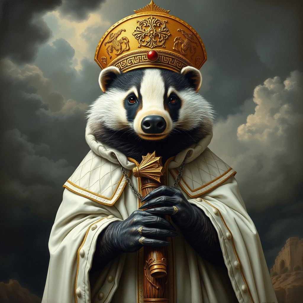 Badger Pope in Surreal Landscape Art Style