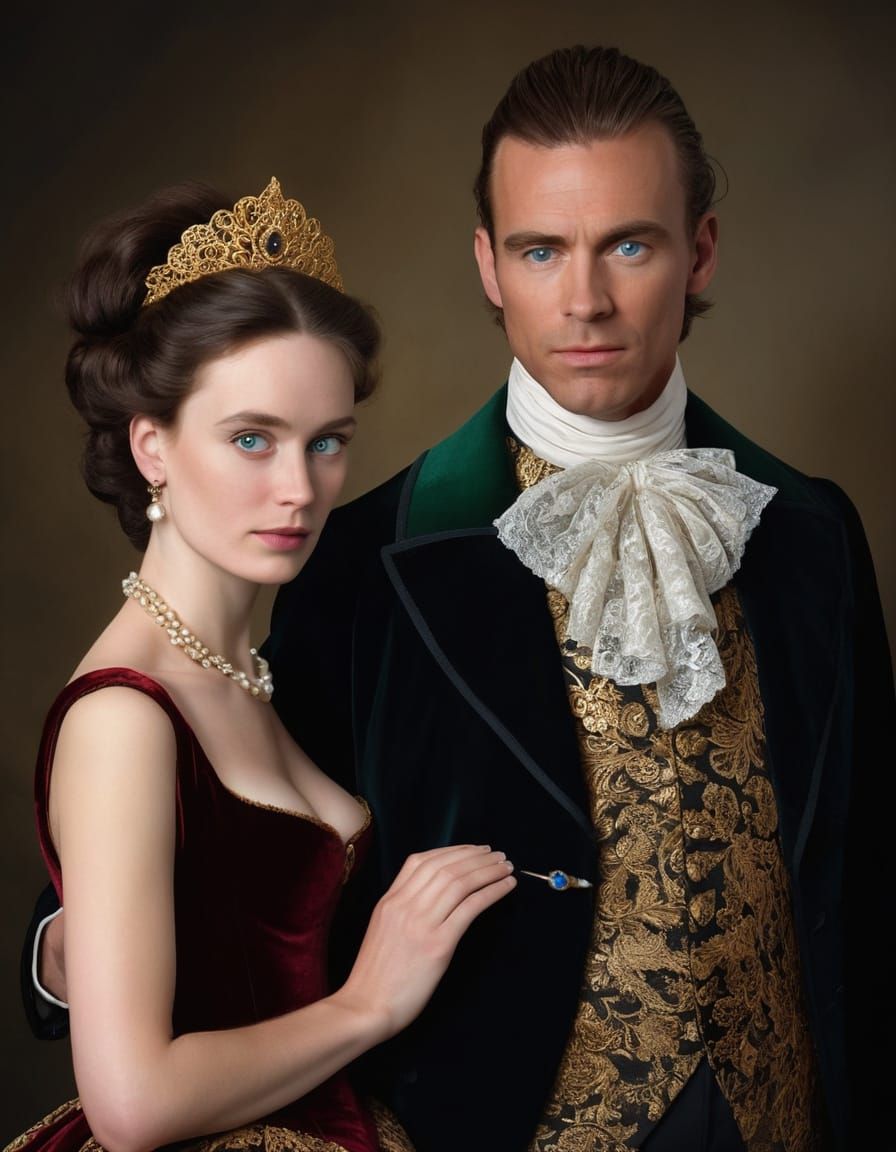 1700s Couple Portrait in Hyperrealistic Style