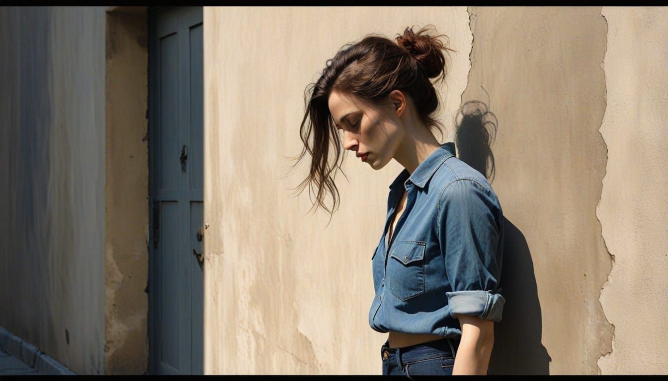 Expressive Charcoal Sketch of Woman in Alley
