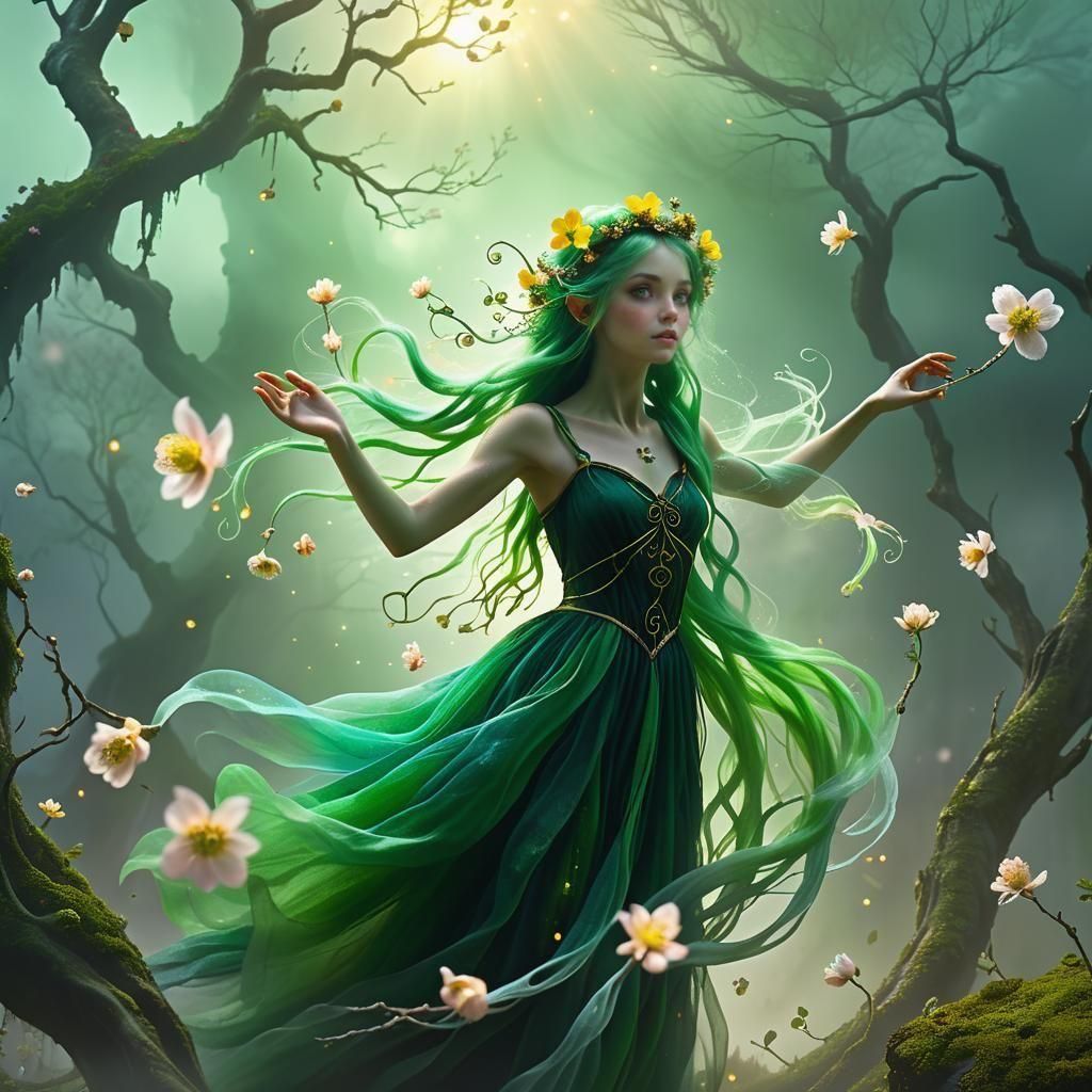 Ethereal Fantasy Flower Fairies in a Spooky Spring Wonderlan...