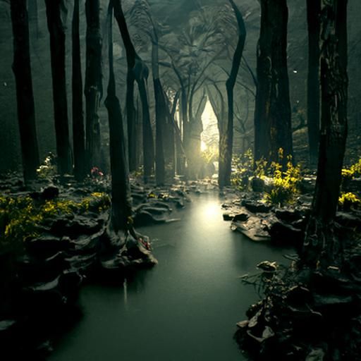 Ethereal Forest: Beautifully Lit 3D Matte Painting