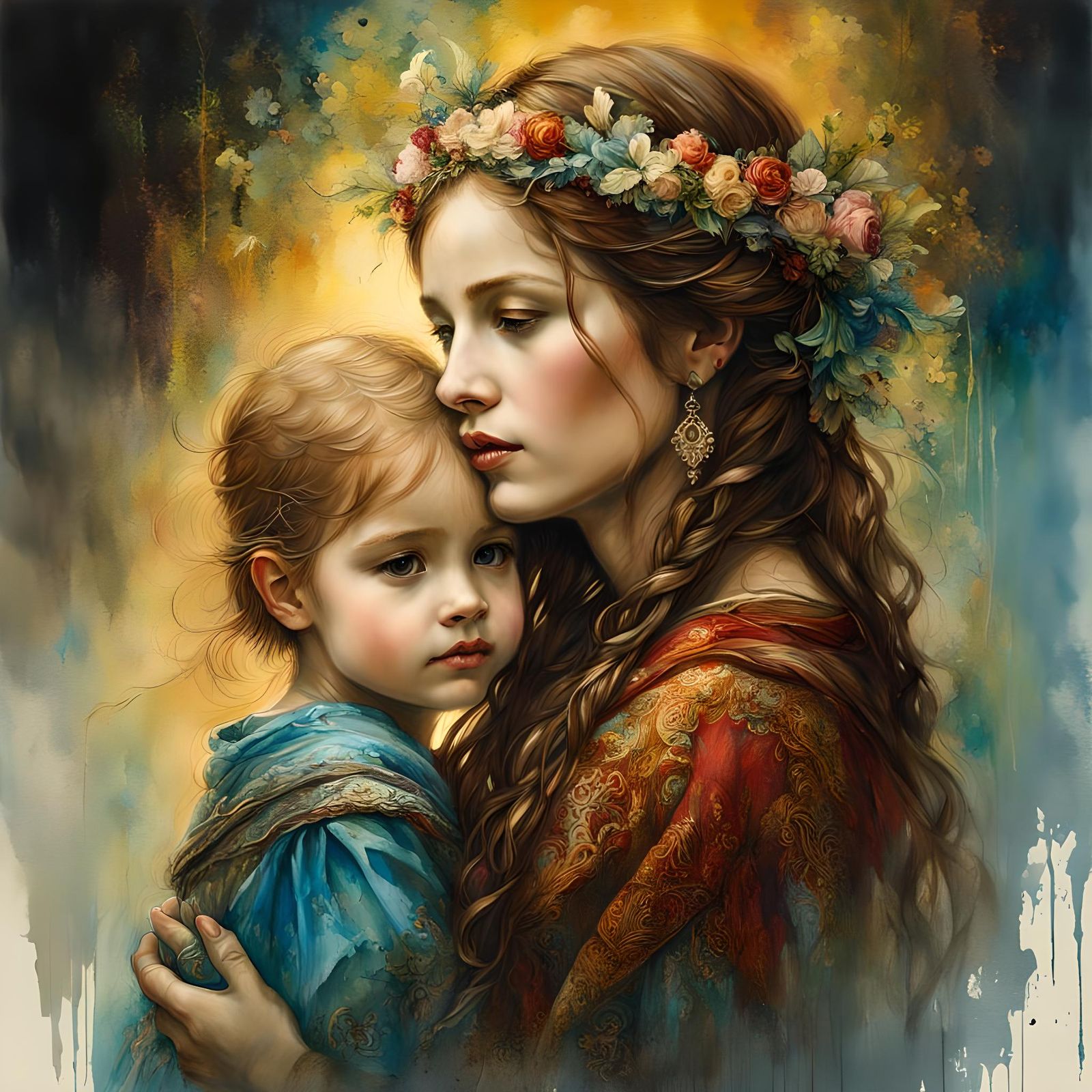 Renaissance Mother and Child Reunion Watercolor