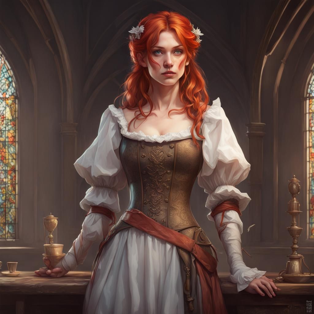 Medieval Redhead Portrait in Art Nouveau Style