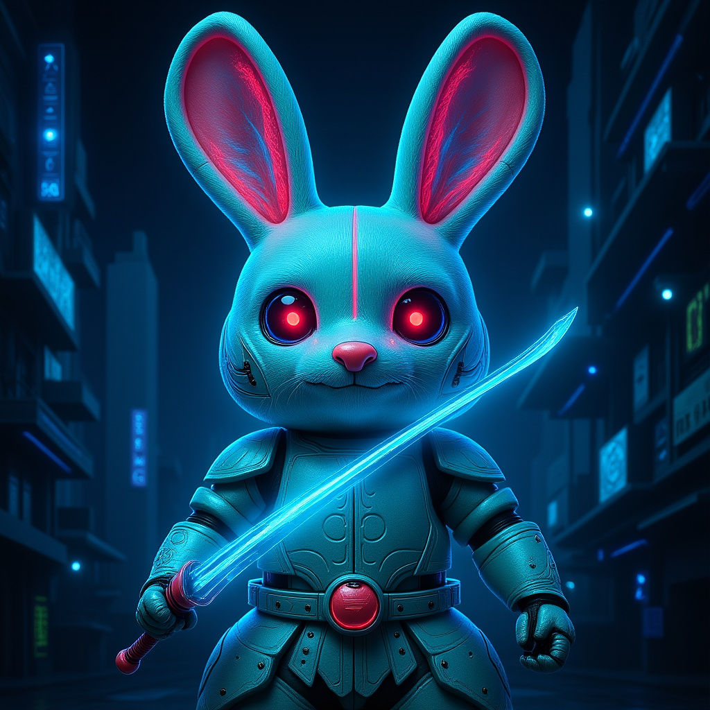 Futuristic Samurai Warrior in Cyberpunk Cityscape