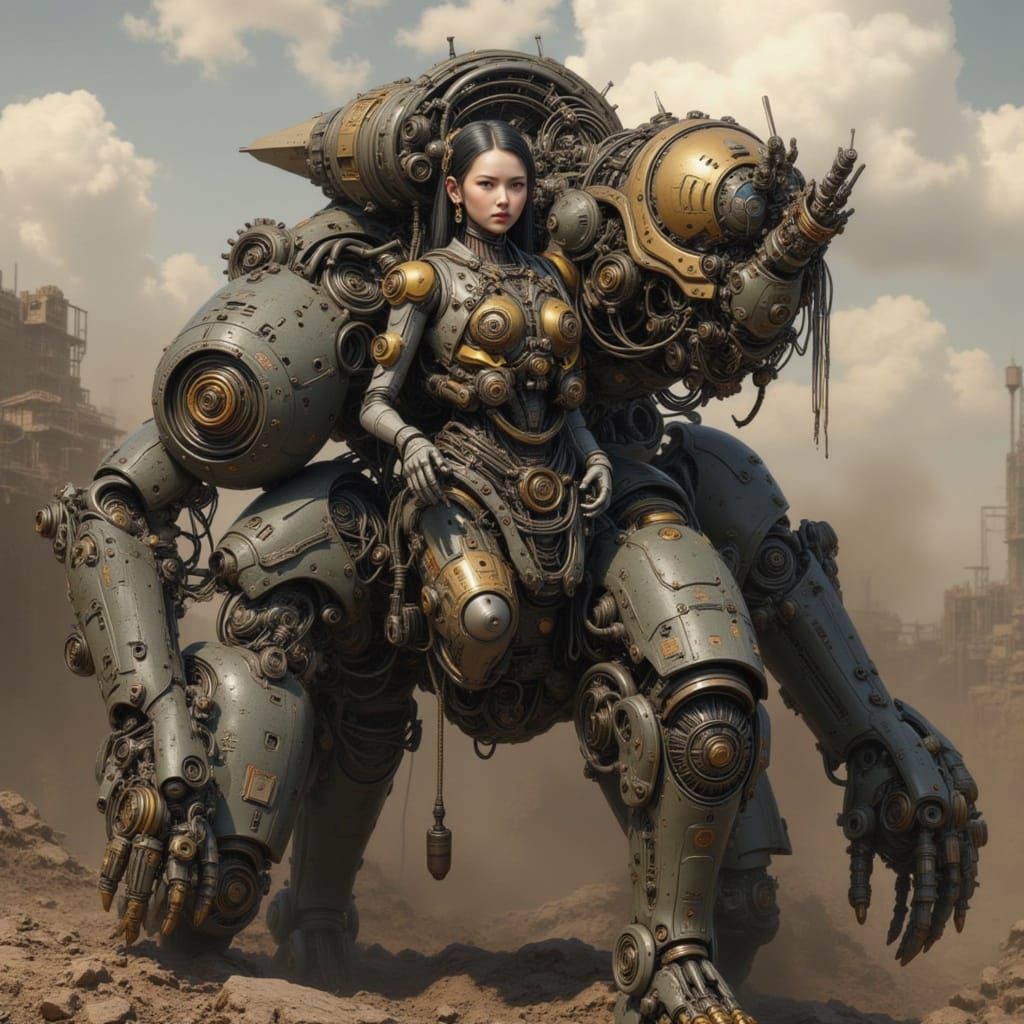 Woman in Retro Military Uniform Operating Tank