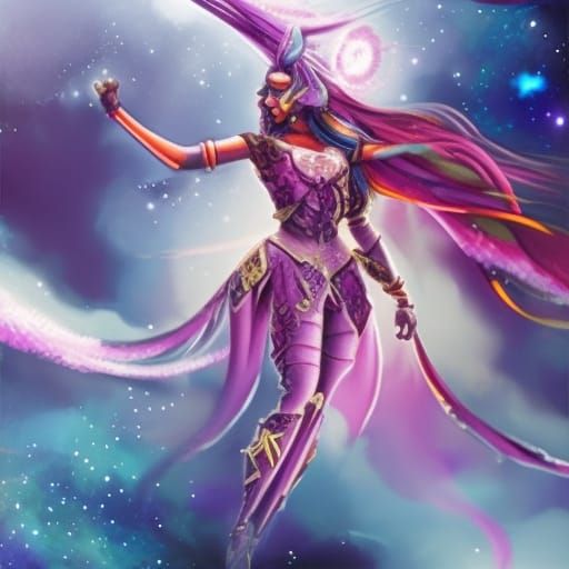 Rainbow Fire Galaxy Girl Dancing in Space