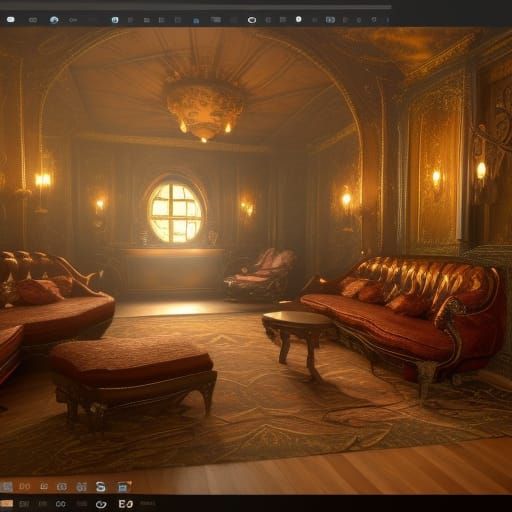 Metallic Living Room in Detailed Matte Painting Style