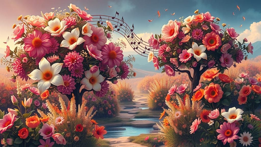 Vibrant Floral Landscape in Whimsical Style