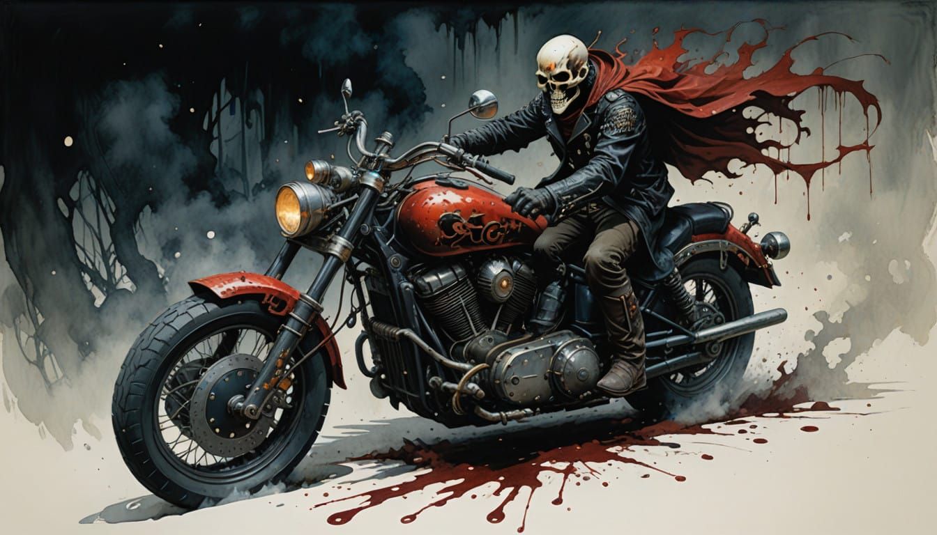 Ethereal Ghost Rider in Black Leather Jacket