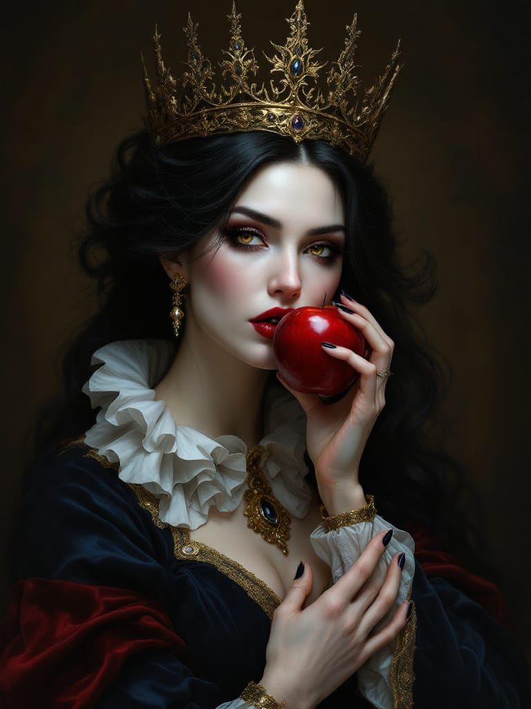 Dark Fairytale Portrait of a Sinister Queen with Apple