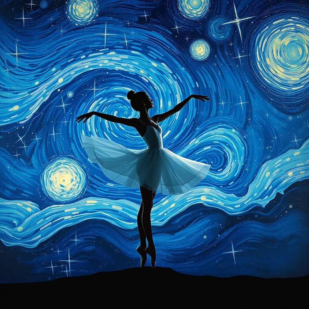 Ballerina Silhouette in Starry Night Sky