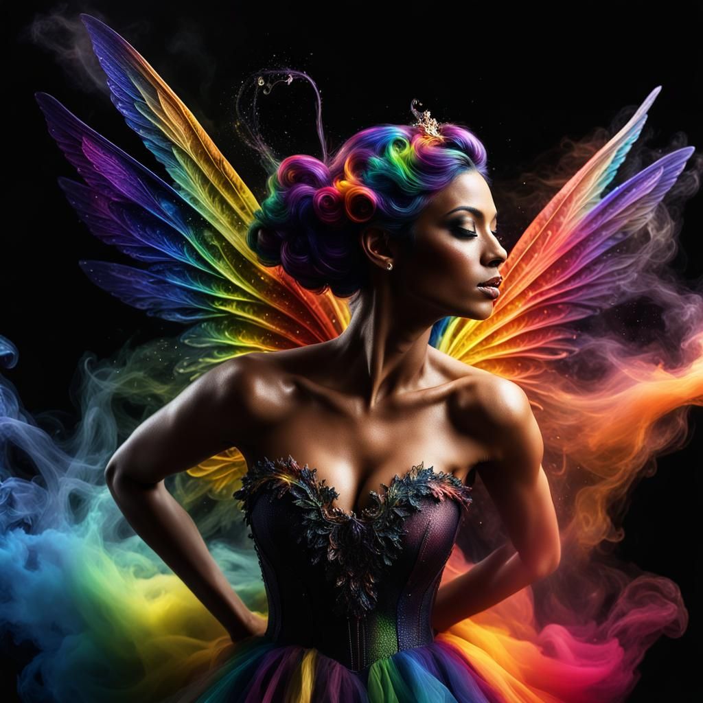Rainbow Fairy Portrait with Galaxy Wings