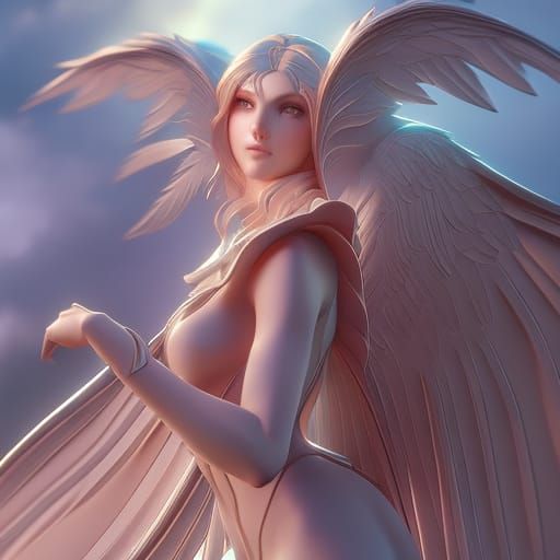 Detailed Angel Portrait in Volumetric Lighting