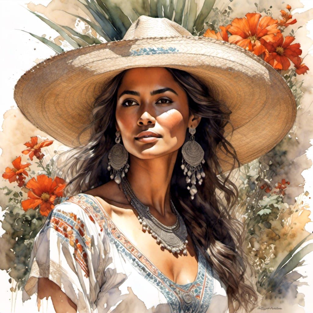 Stunning color Pencil Sketch portrait Beautiful Mexican Woma...