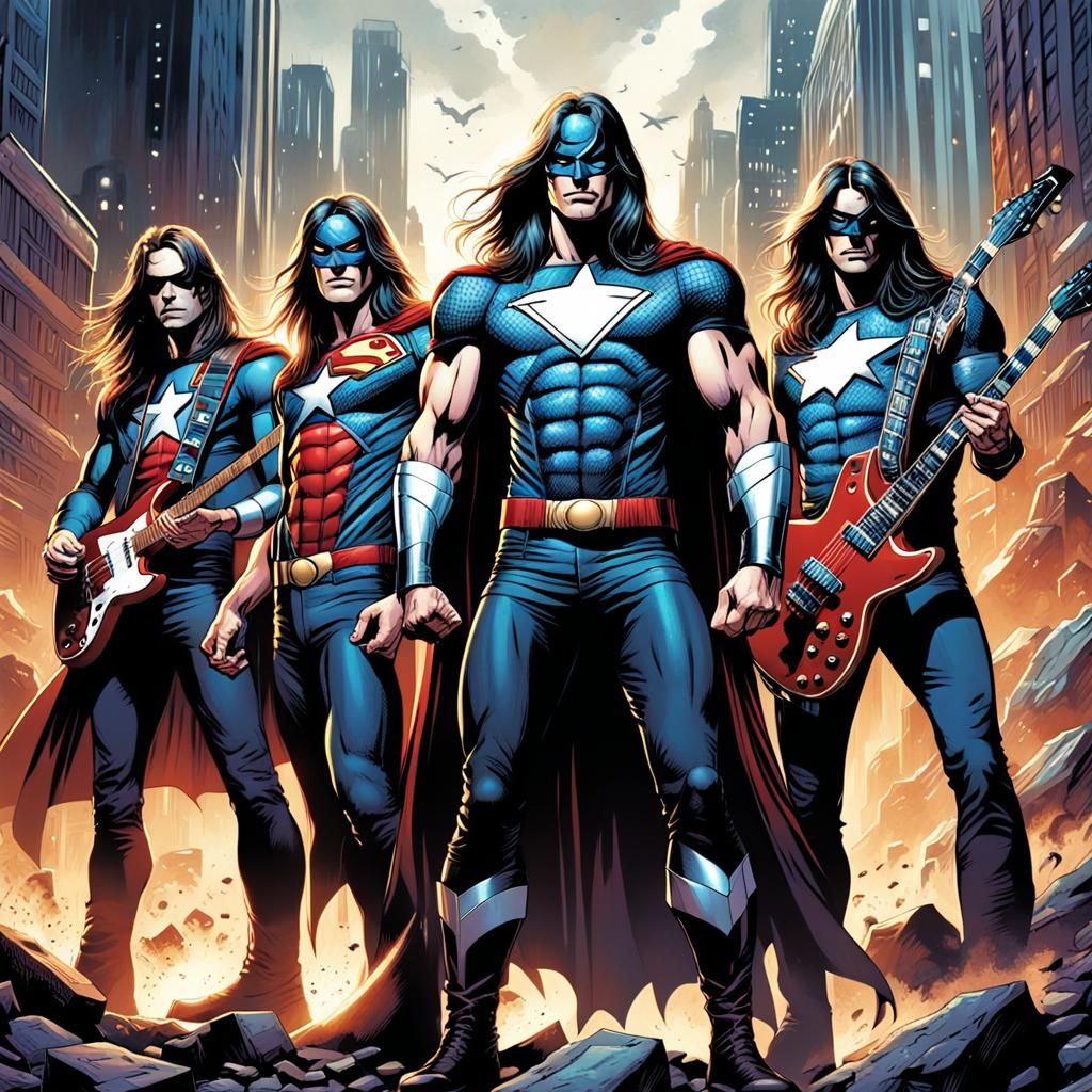 Superhero Rock Band Comic Book Art
