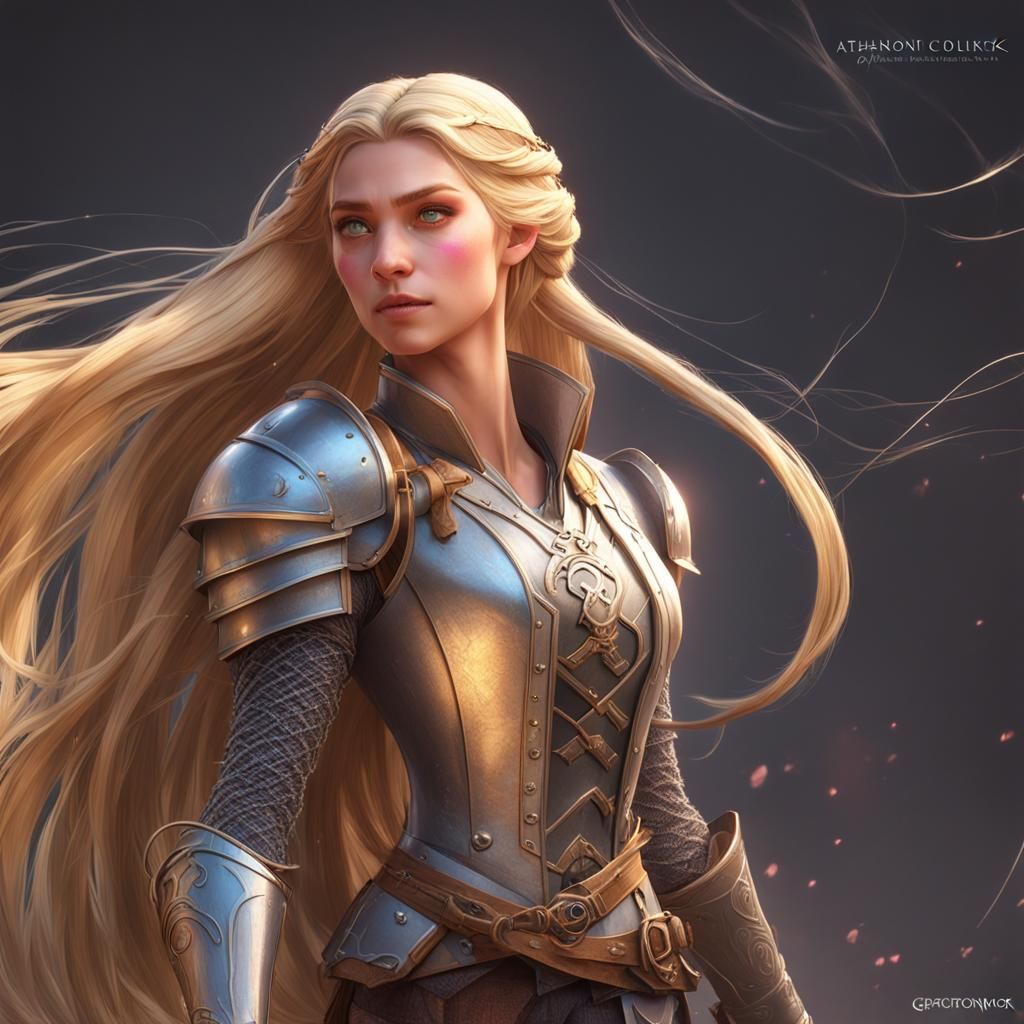 Armored Rapunzel Portrait in Hyperdetailed Style