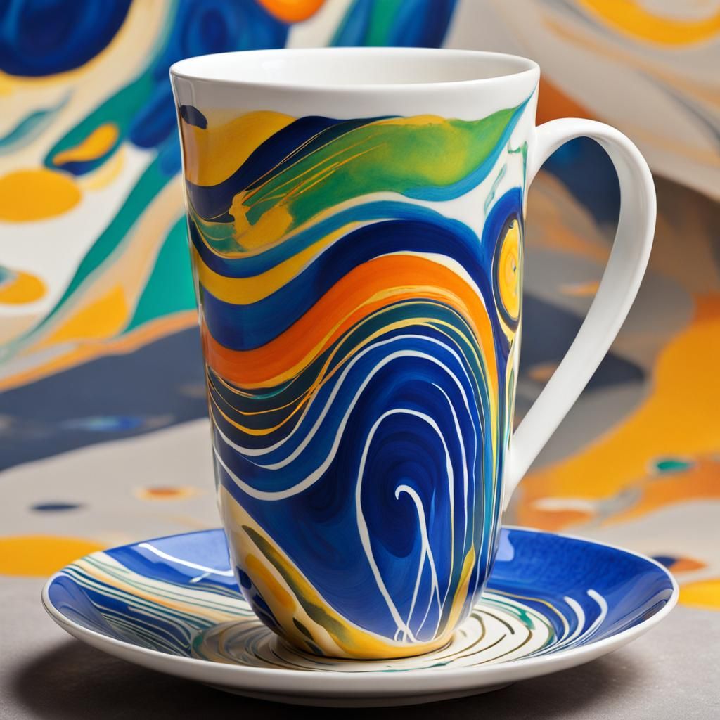 Latte Cup with Abstract Art in Expressive Style
