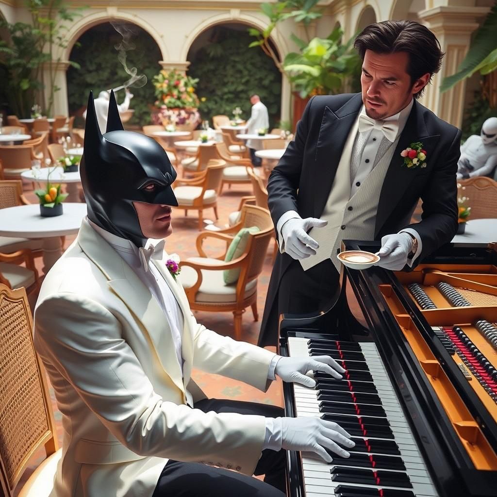 Batman: Garden Piano Performance in Rembrandt Lighting