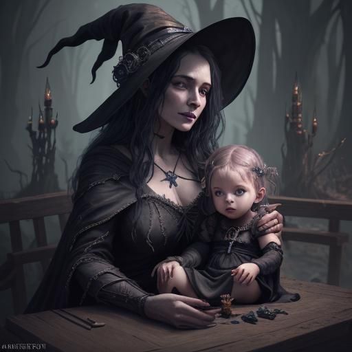 Mother and Baby Witch: Detailed Matte Painting
