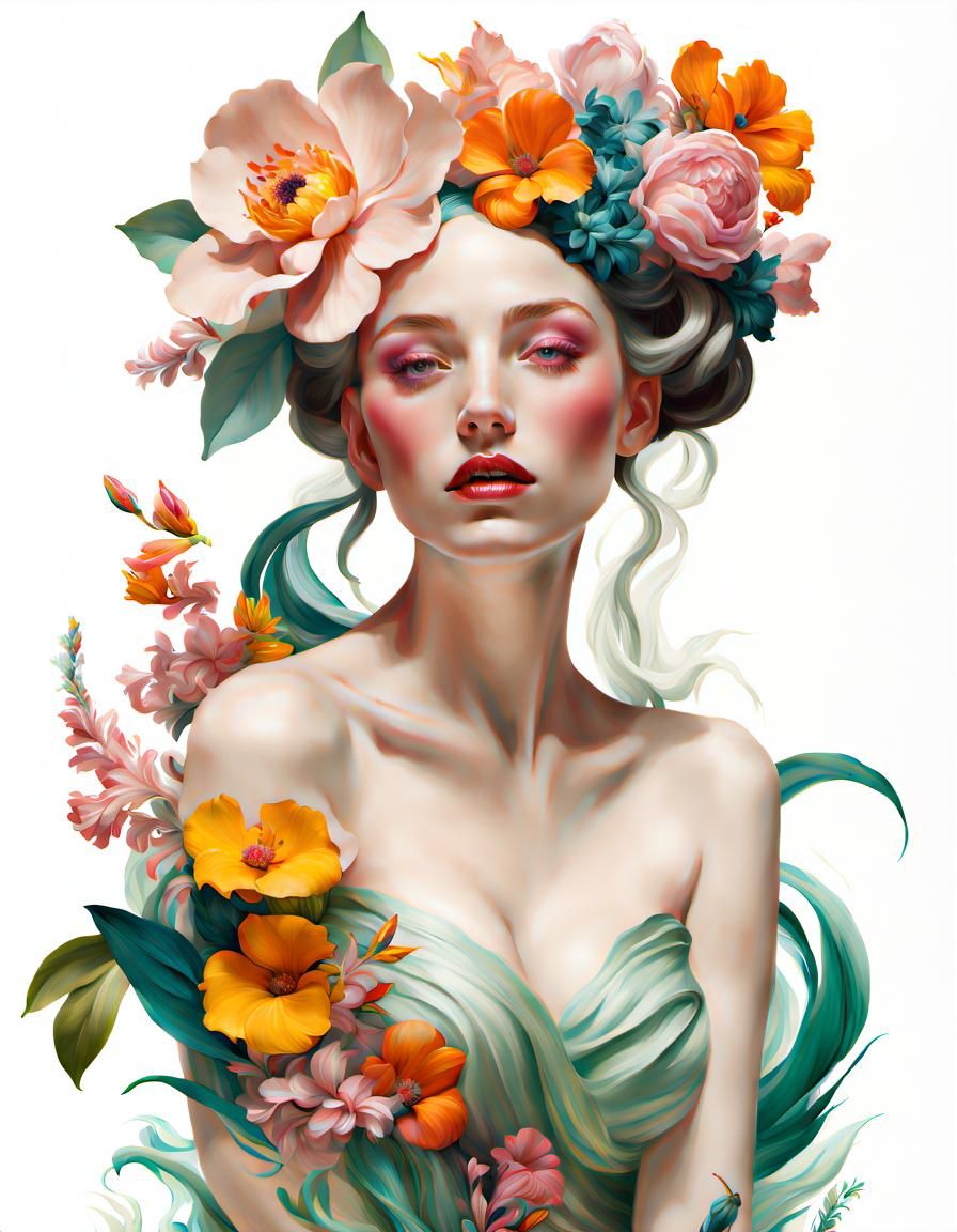 Forest Queen with Swirling Flowers: Pastel Impasto